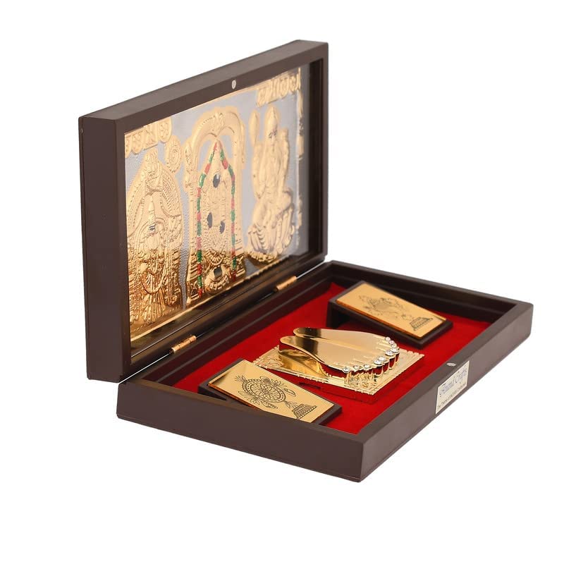 Ac Anand Crafts Tirupati Balaji Idol With Charan Paduka | Tirupati Balaji Photo With Frame | Charan Paduka Box For Pooja, Weedin